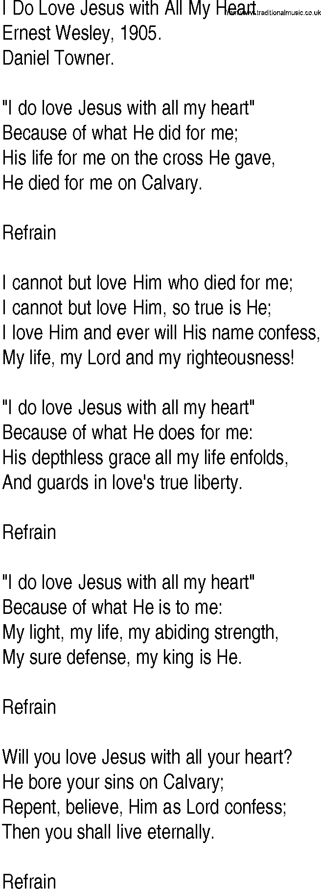 Hymn and Gospel Song: I Do Love Jesus with All My Heart by Ernest Wesley lyrics