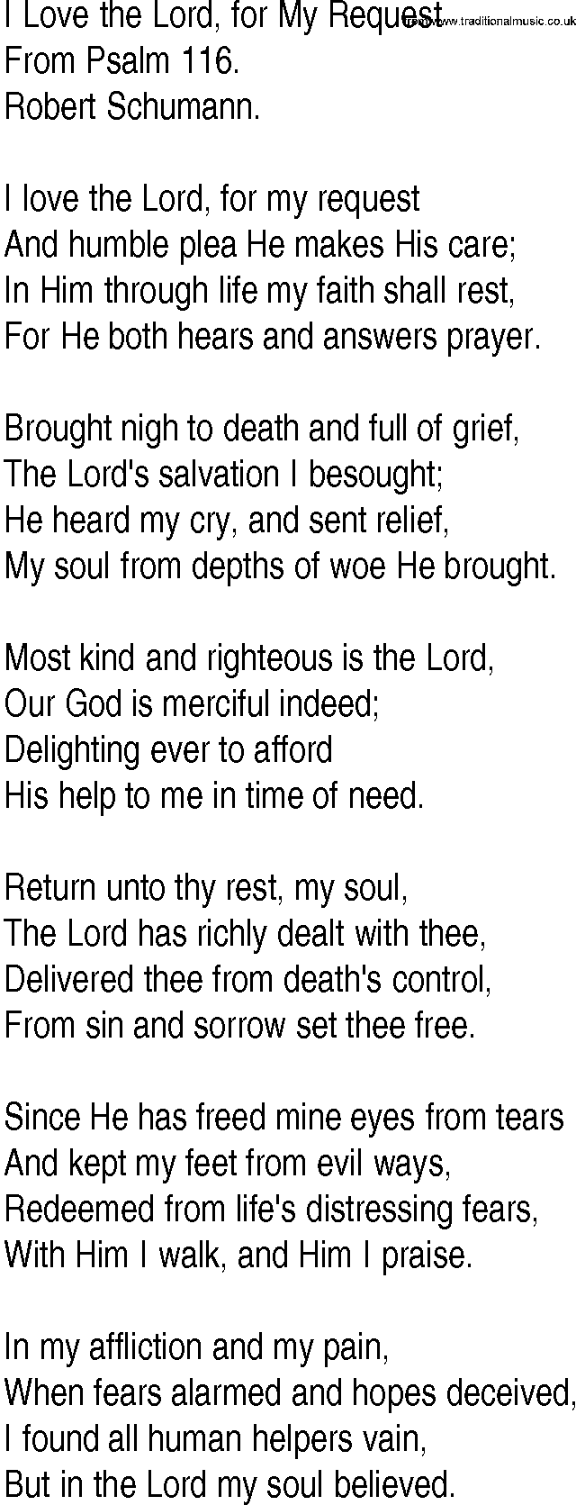 Hymn and Gospel Song: I Love the Lord, for My Request by From Psalm lyrics