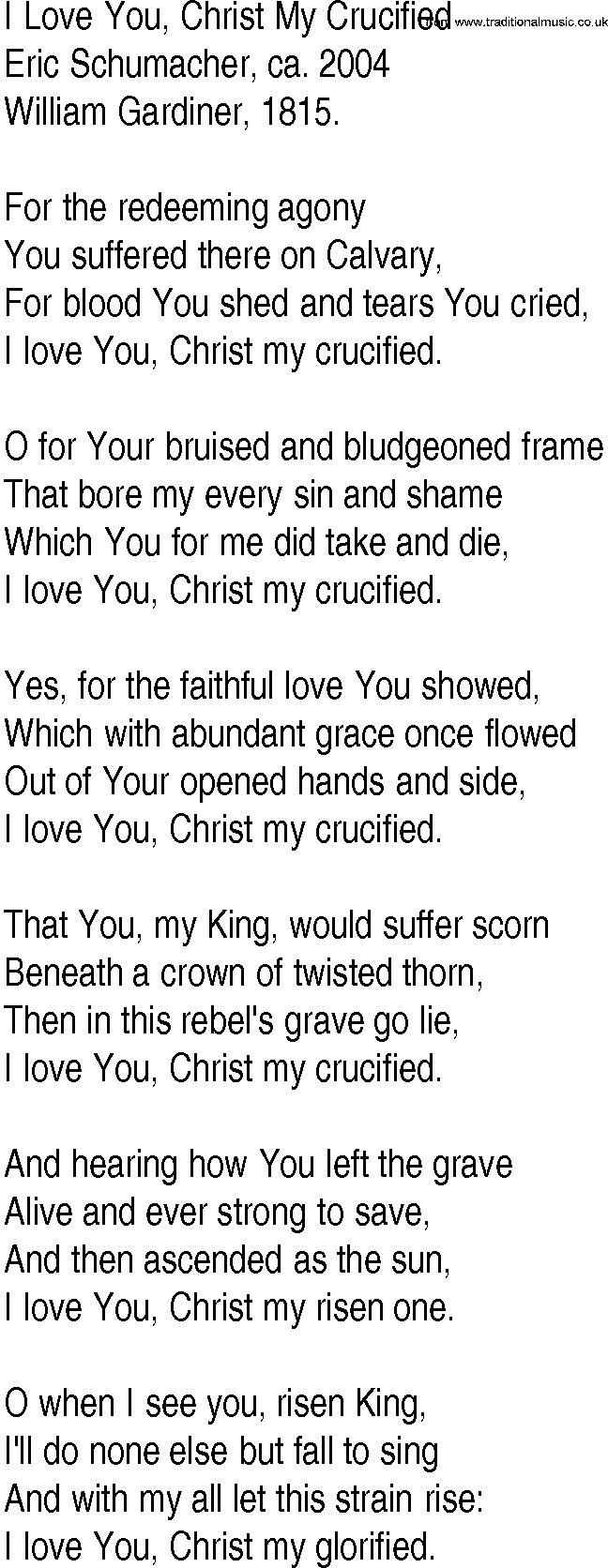 Hymn and Gospel Song: I Love You, Christ My Crucified by Eric Schumacher ca lyrics