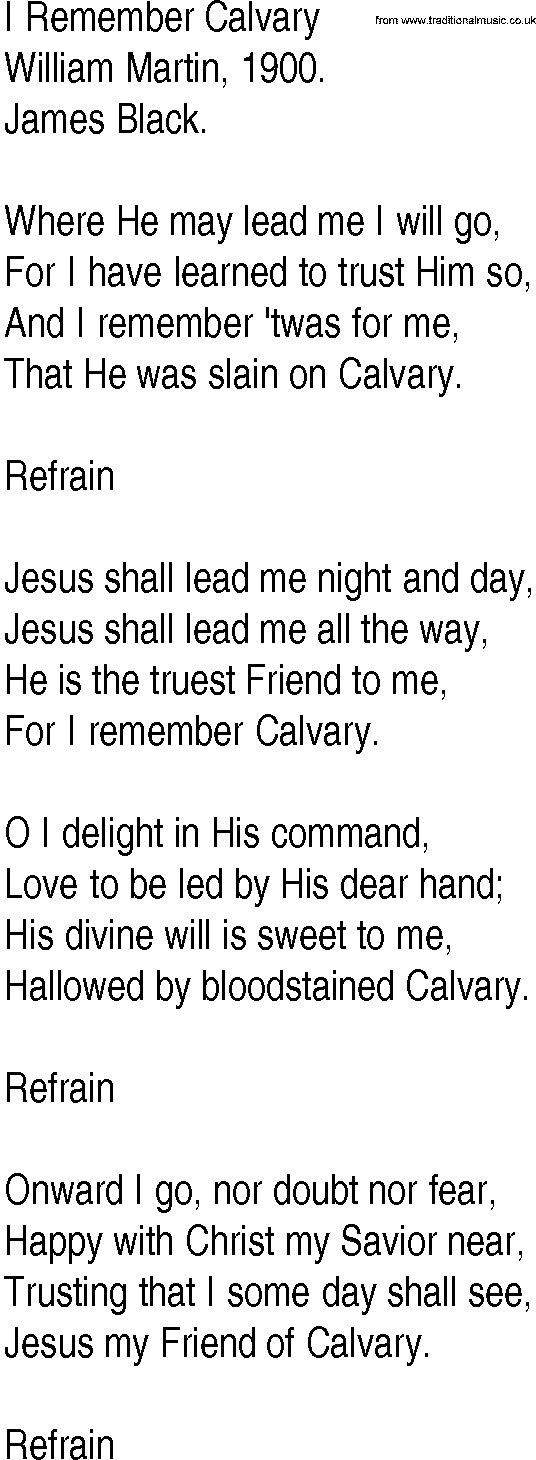 Hymn and Gospel Song: I Remember Calvary by William Martin lyrics