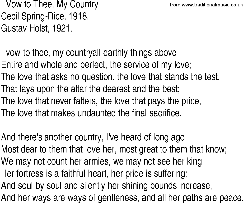 Hymn and Gospel Song: I Vow to Thee, My Country by Cecil SpringRice lyrics