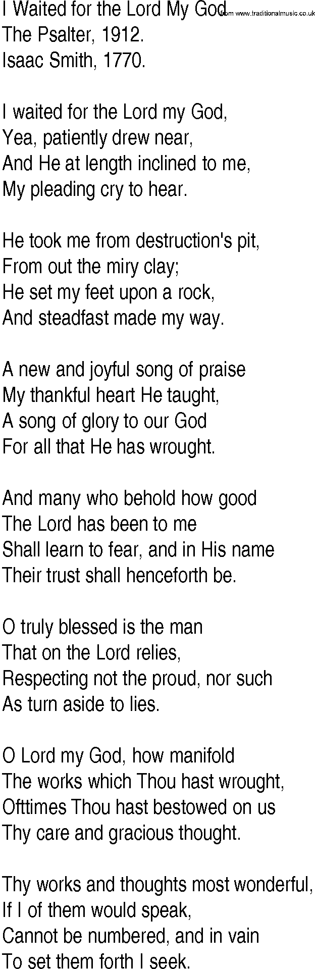 Hymn and Gospel Song: I Waited for the Lord My God by The Psalter lyrics