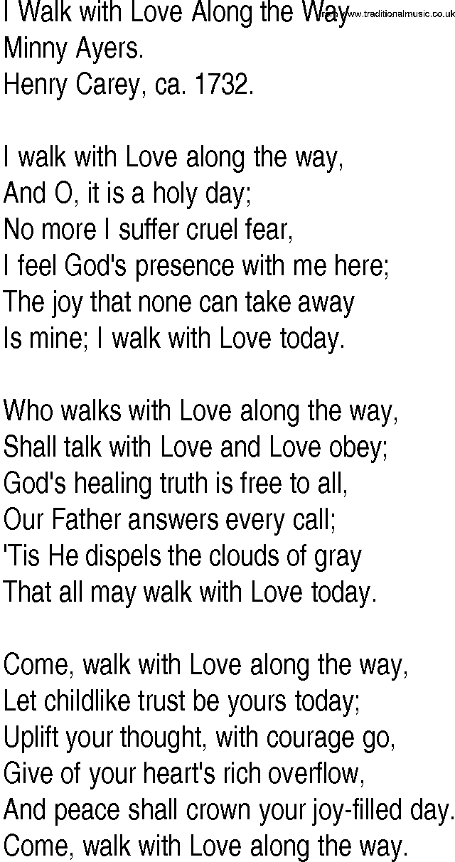 Hymn and Gospel Song: I Walk with Love Along the Way by Minny Ayers lyrics
