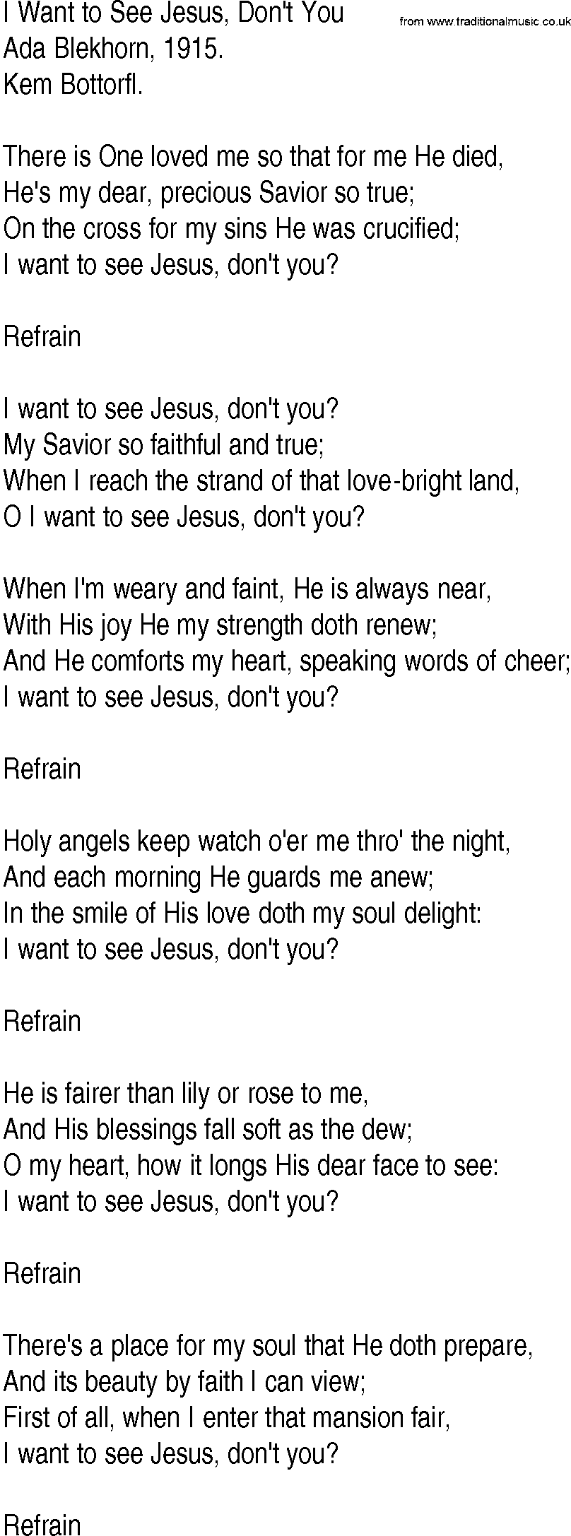 Hymn and Gospel Song: I Want to See Jesus, Don't You by Ada Blekhorn lyrics