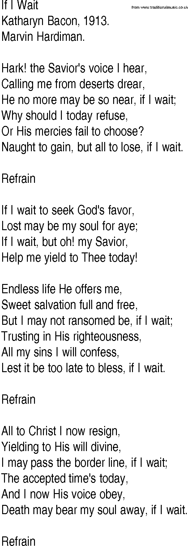 Hymn and Gospel Song: If I Wait by Katharyn Bacon lyrics