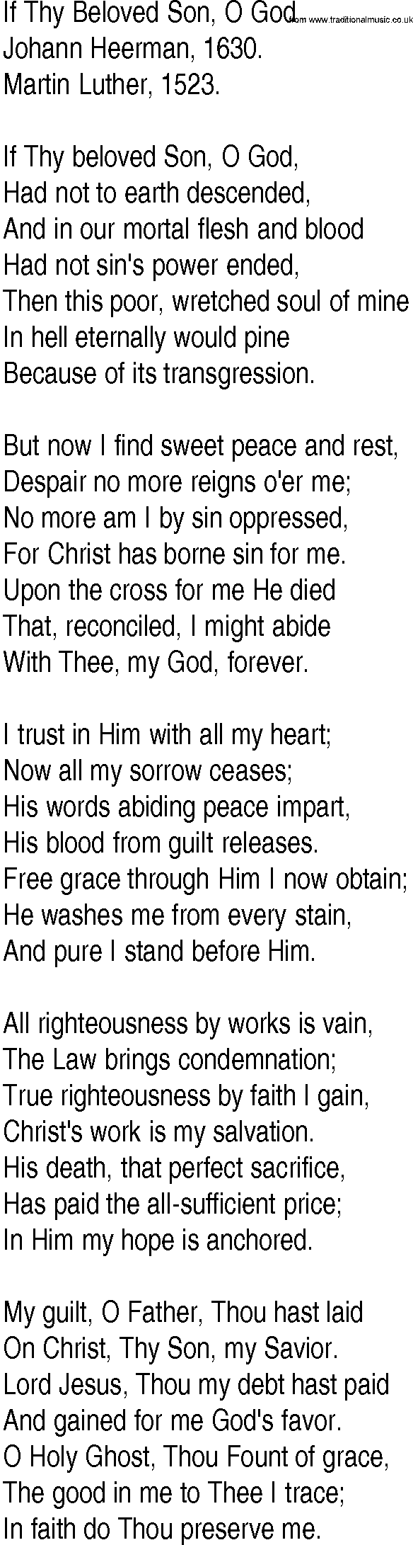 Hymn and Gospel Song: If Thy Beloved Son, O God by Johann Heerman lyrics