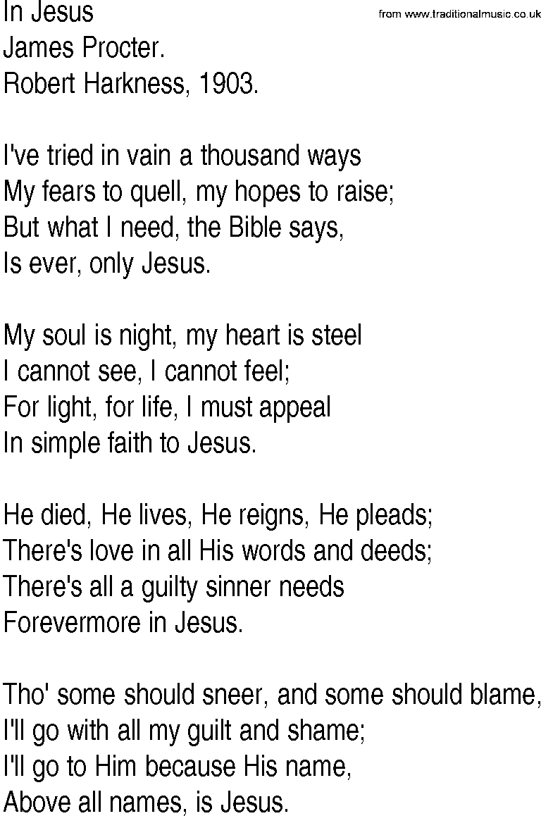 Hymn and Gospel Song: In Jesus by James Procter lyrics