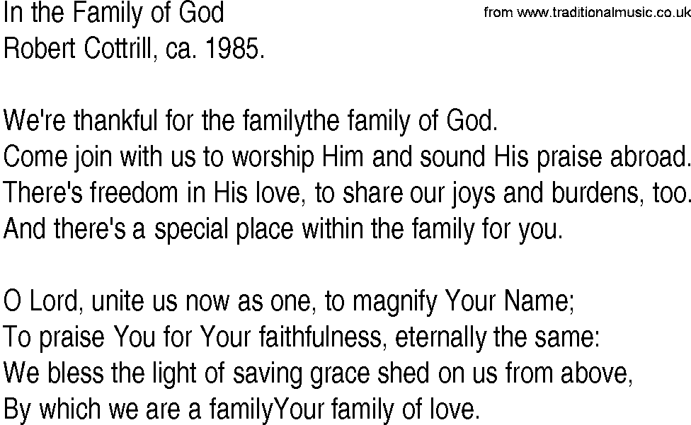 Hymn and Gospel Song: In the Family of God by Robert Cottrill ca lyrics