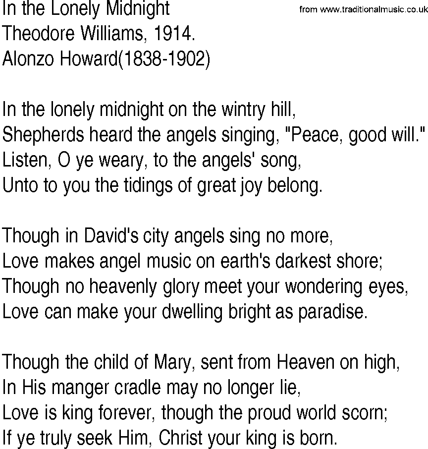 Hymn and Gospel Song: In the Lonely Midnight by Theodore Williams lyrics