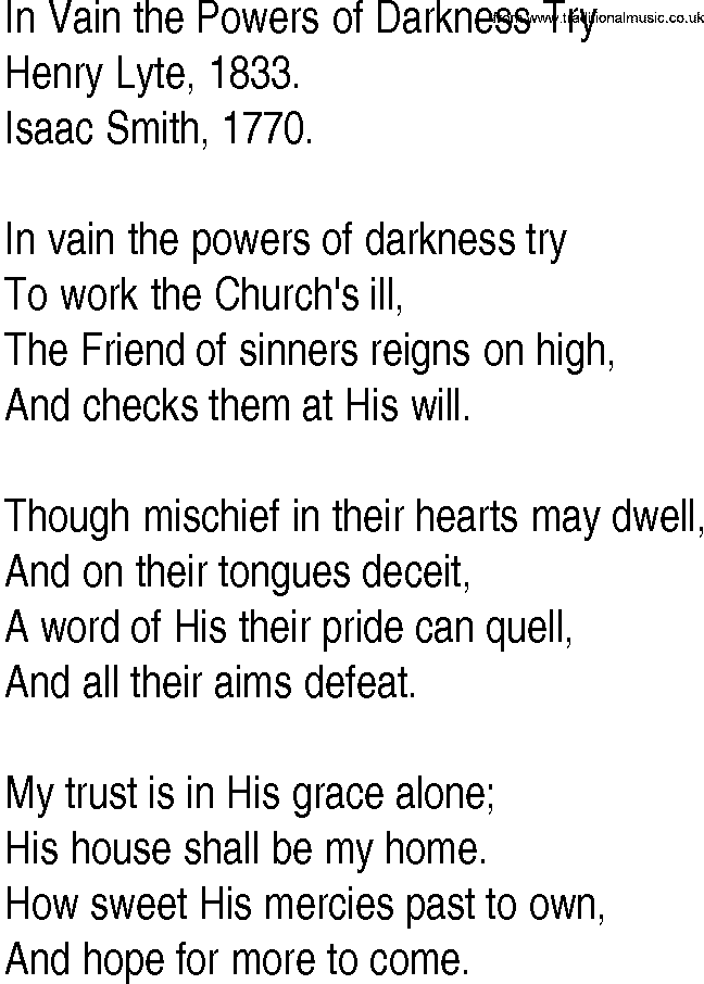 Hymn and Gospel Song: In Vain the Powers of Darkness Try by Henry Lyte lyrics