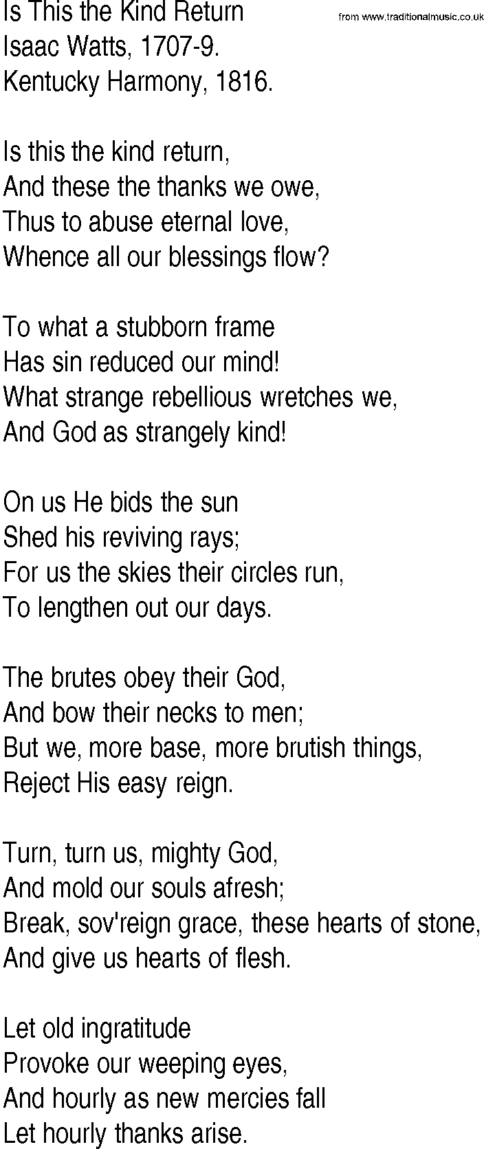 Hymn and Gospel Song: Is This the Kind Return by Isaac Watts lyrics