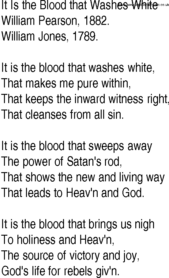 Hymn and Gospel Song: It Is the Blood that Washes White by William Pearson lyrics