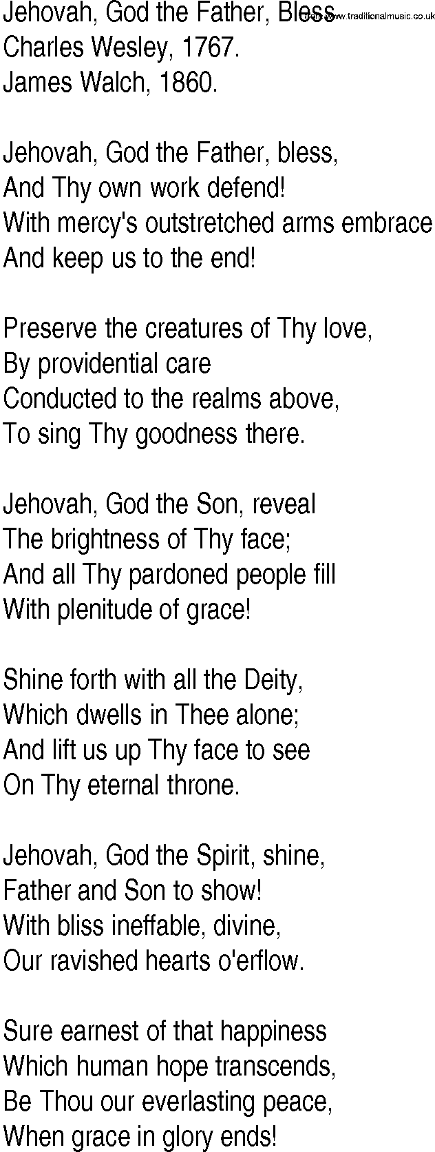 Hymn and Gospel Song: Jehovah, God the Father, Bless by Charles Wesley lyrics