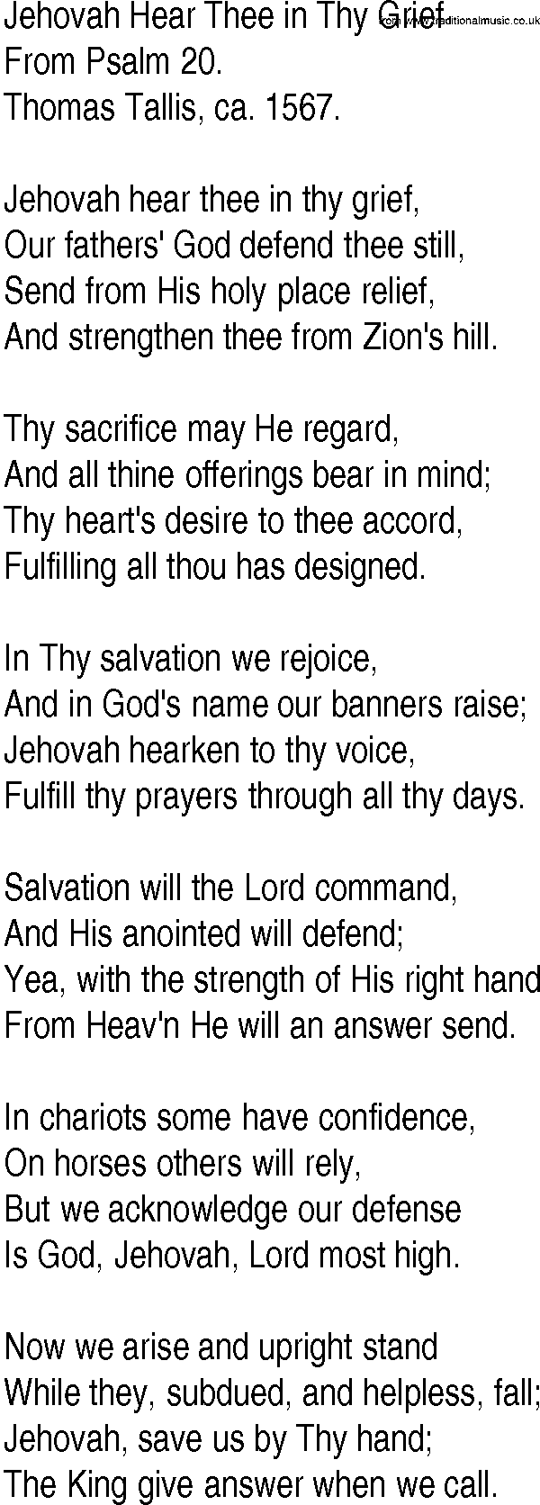Hymn and Gospel Song: Jehovah Hear Thee in Thy Grief by From Psalm lyrics
