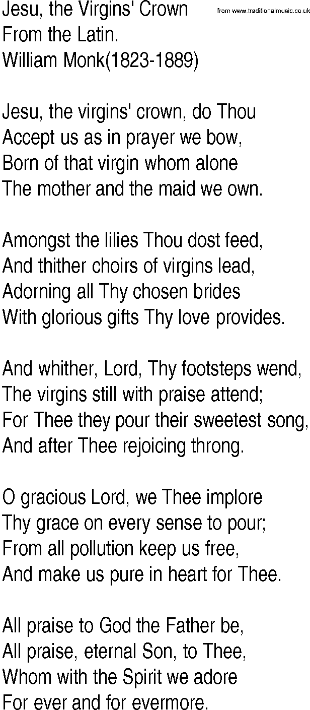 Hymn and Gospel Song: Jesu, the Virgins' Crown by From the Latin lyrics