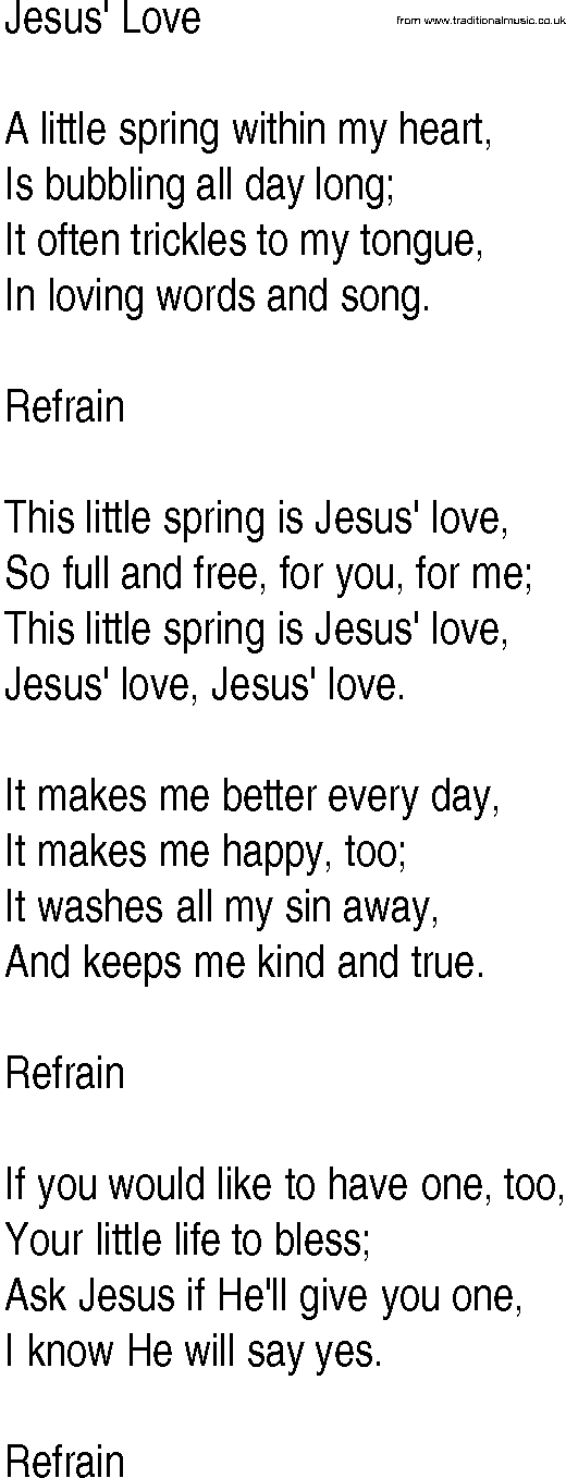Hymn and Gospel Song: Jesus' Love by Unkown lyrics