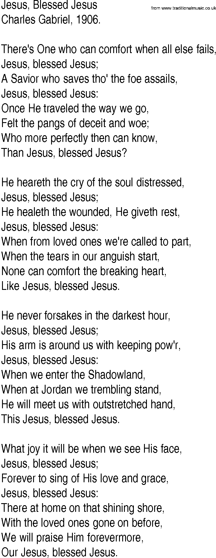 Hymn and Gospel Song: Jesus, Blessed Jesus by Charles Gabriel lyrics