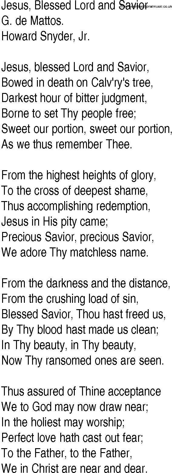 Hymn and Gospel Song: Jesus, Blessed Lord and Savior by G de Mattos lyrics