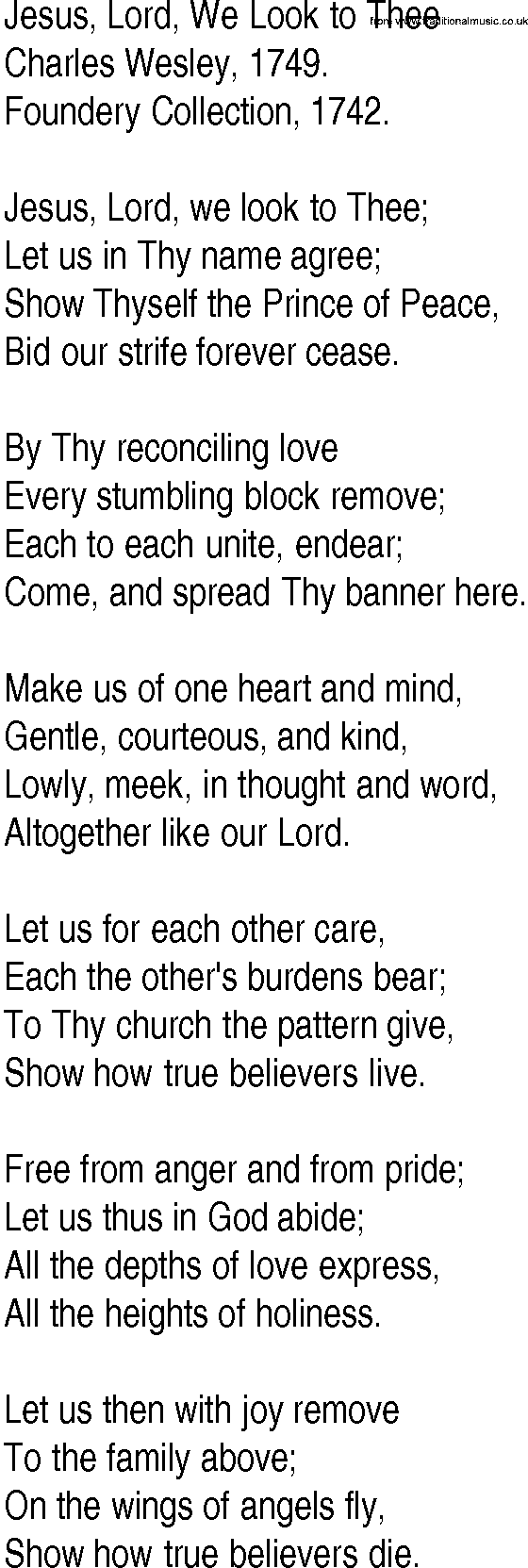 Hymn and Gospel Song: Jesus, Lord, We Look to Thee by Charles Wesley lyrics