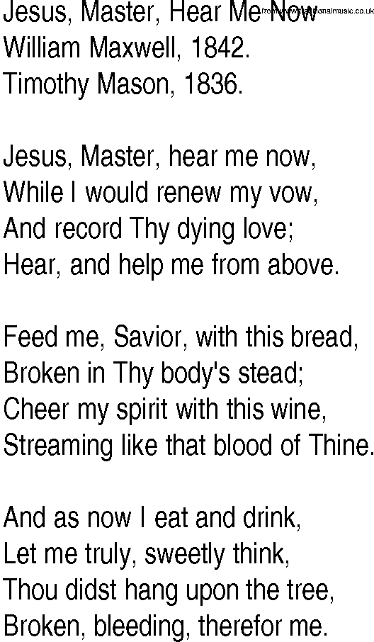 Hymn and Gospel Song: Jesus, Master, Hear Me Now by William Maxwell lyrics