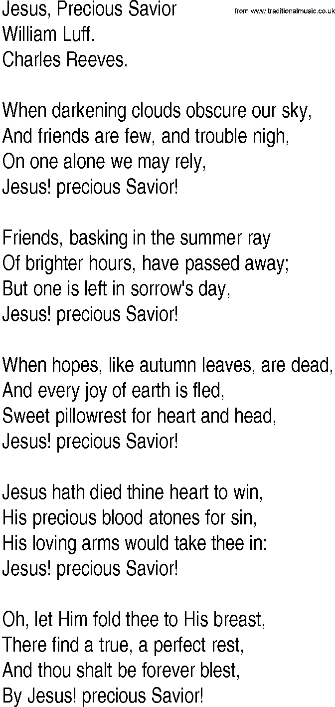 Hymn and Gospel Song: Jesus, Precious Savior by William Luff lyrics