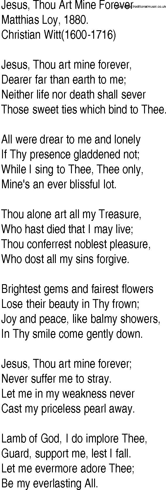 Hymn and Gospel Song: Jesus, Thou Art Mine Forever by Matthias Loy lyrics