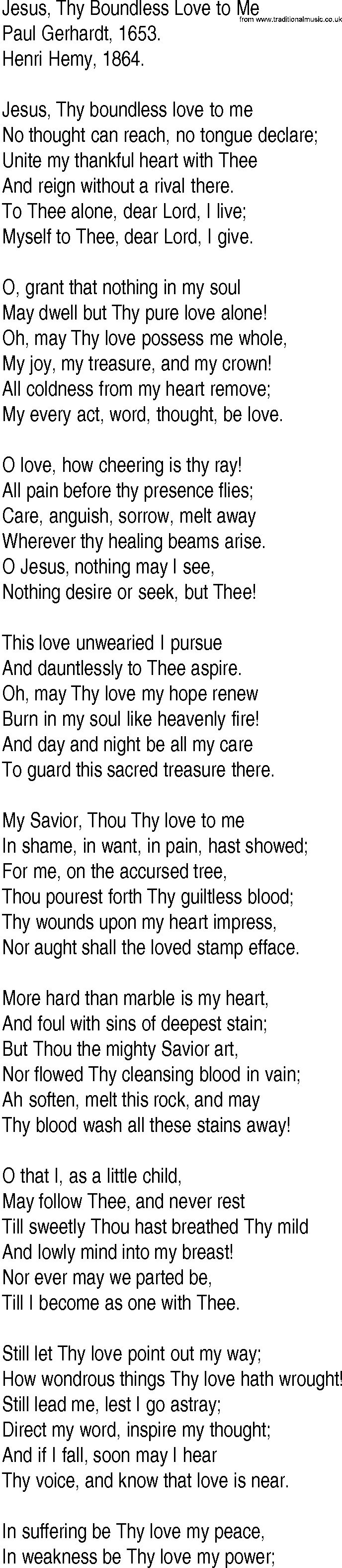 Hymn and Gospel Song: Jesus, Thy Boundless Love to Me by Paul Gerhardt lyrics