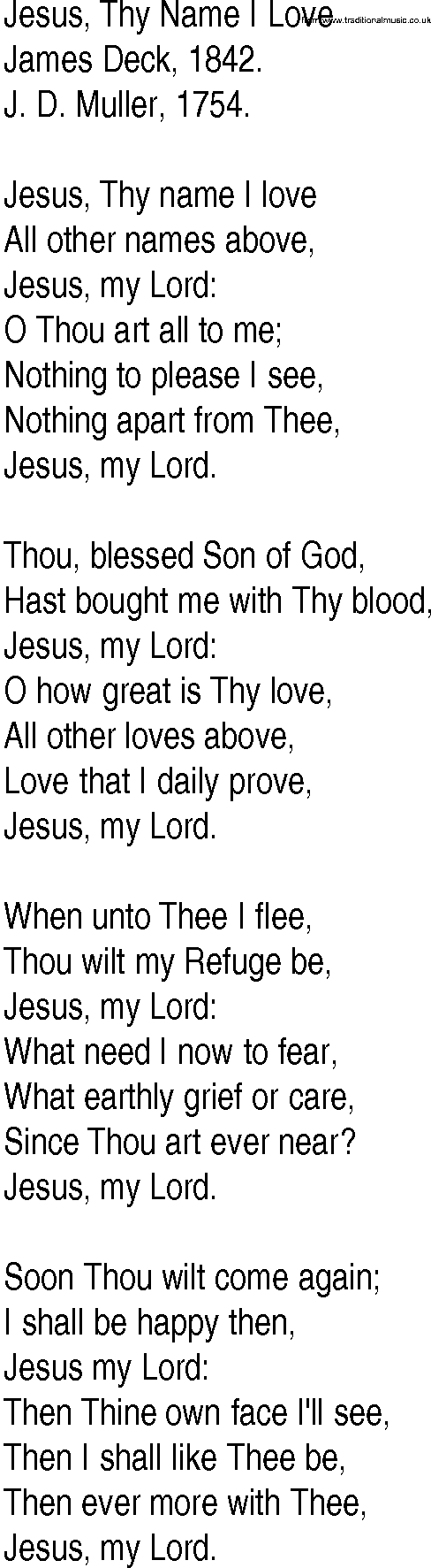 Hymn and Gospel Song: Jesus, Thy Name I Love by James Deck lyrics
