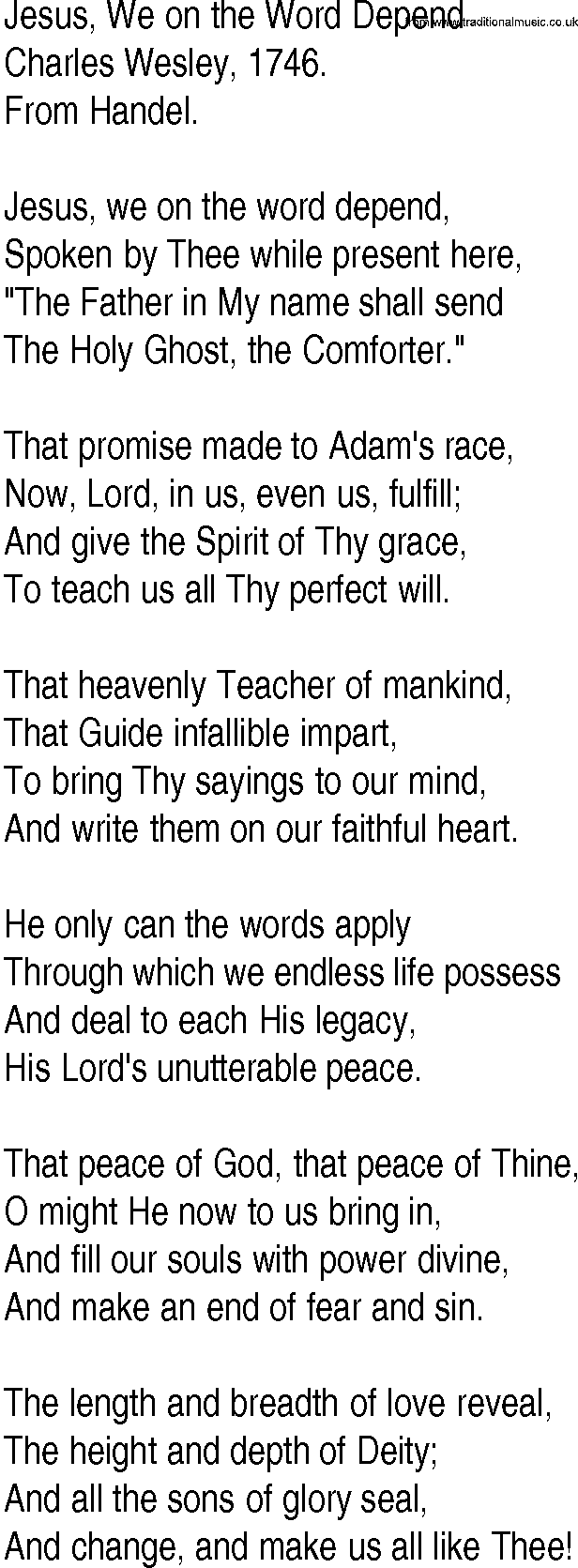Hymn and Gospel Song: Jesus, We on the Word Depend by Charles Wesley lyrics