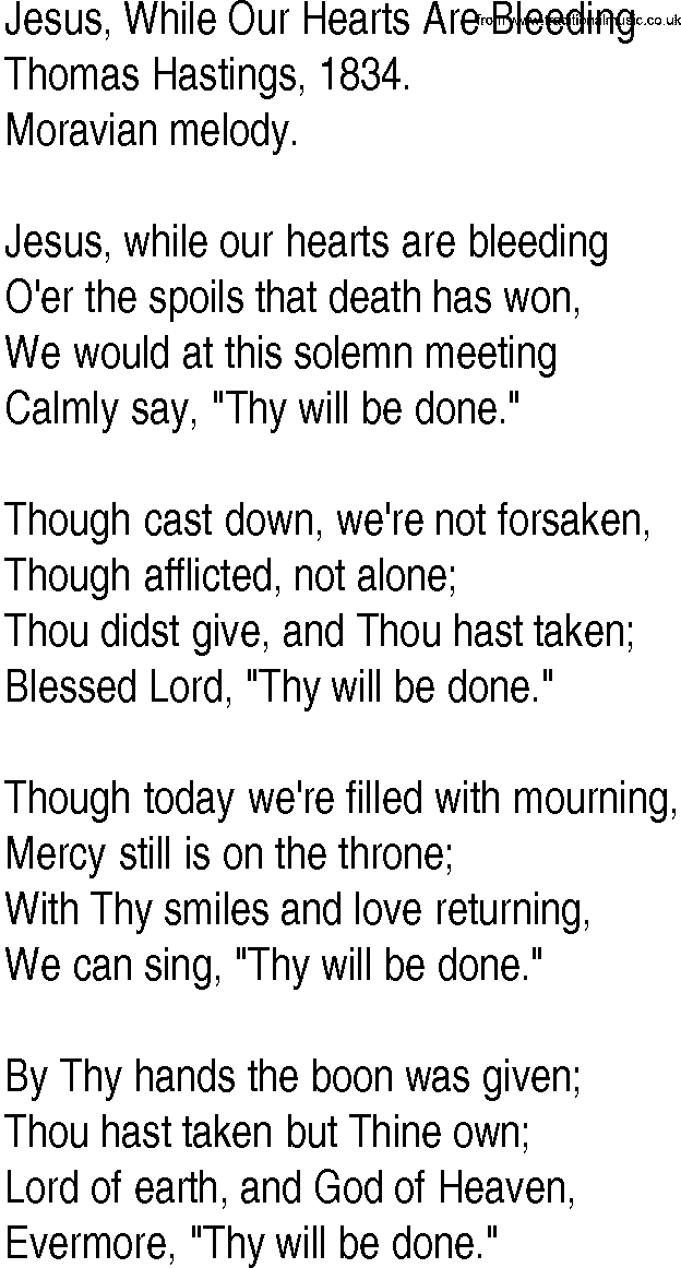 Hymn and Gospel Song: Jesus, While Our Hearts Are Bleeding by Thomas Hastings lyrics