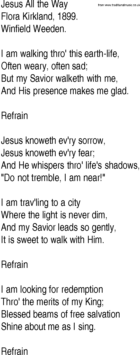 Hymn and Gospel Song: Jesus All the Way by Flora Kirkland lyrics