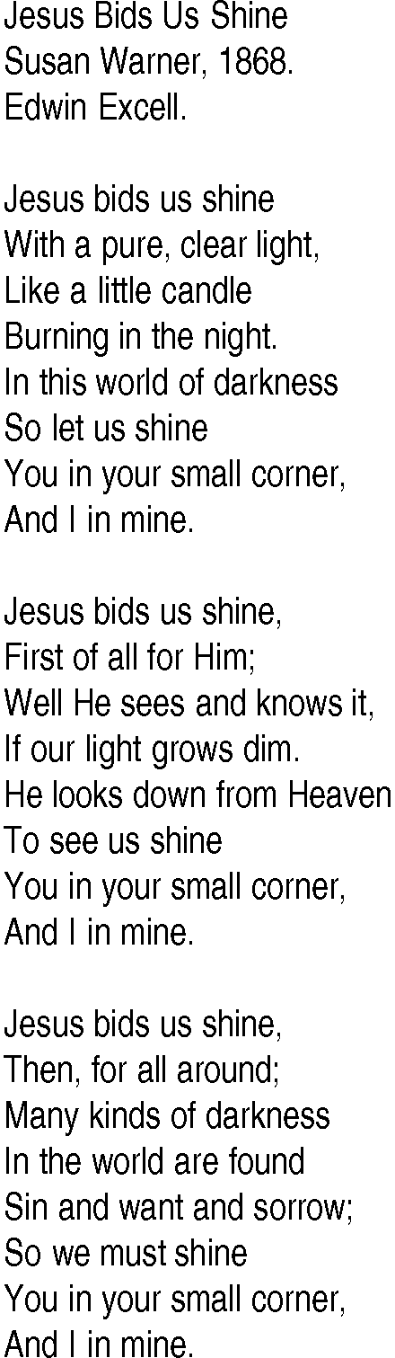Hymn and Gospel Song: Jesus Bids Us Shine by Susan Warner lyrics