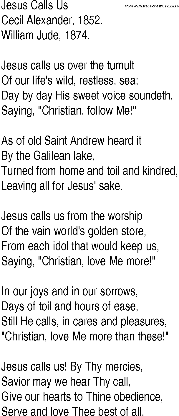 Hymn and Gospel Song: Jesus Calls Us by Cecil Alexander lyrics