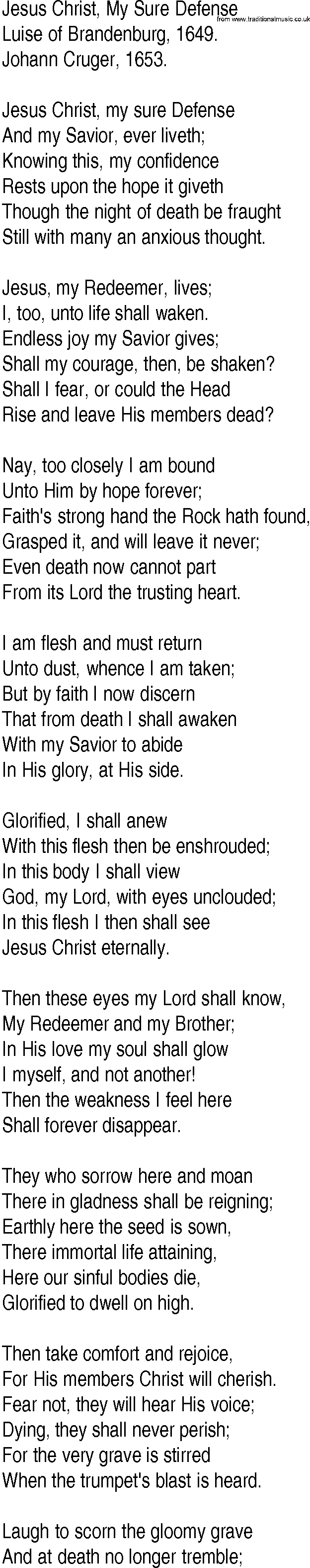 Hymn and Gospel Song: Jesus Christ, My Sure Defense by Luise of Brandenburg lyrics