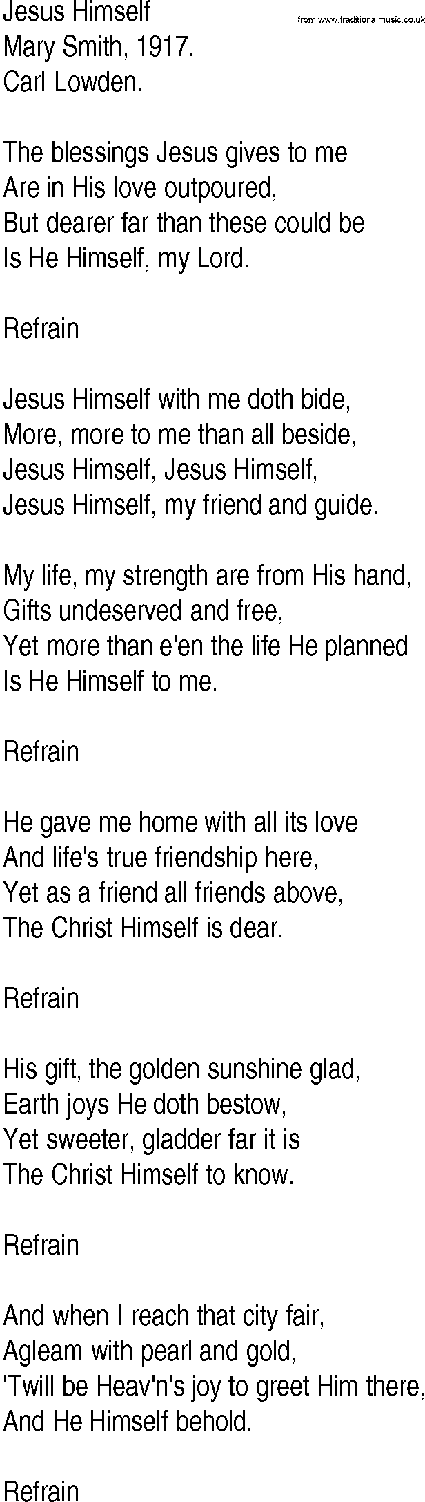 Hymn and Gospel Song: Jesus Himself by Mary Smith lyrics