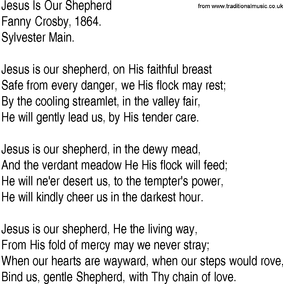 Hymn and Gospel Song: Jesus Is Our Shepherd by Fanny Crosby lyrics