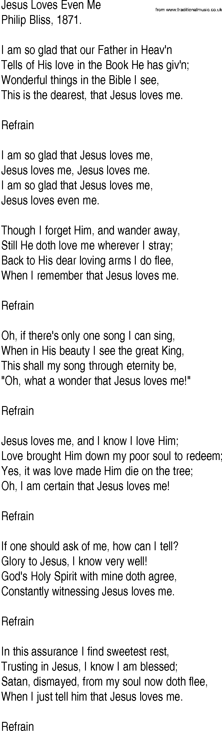 Hymn and Gospel Song: Jesus Loves Even Me by Philip Bliss lyrics