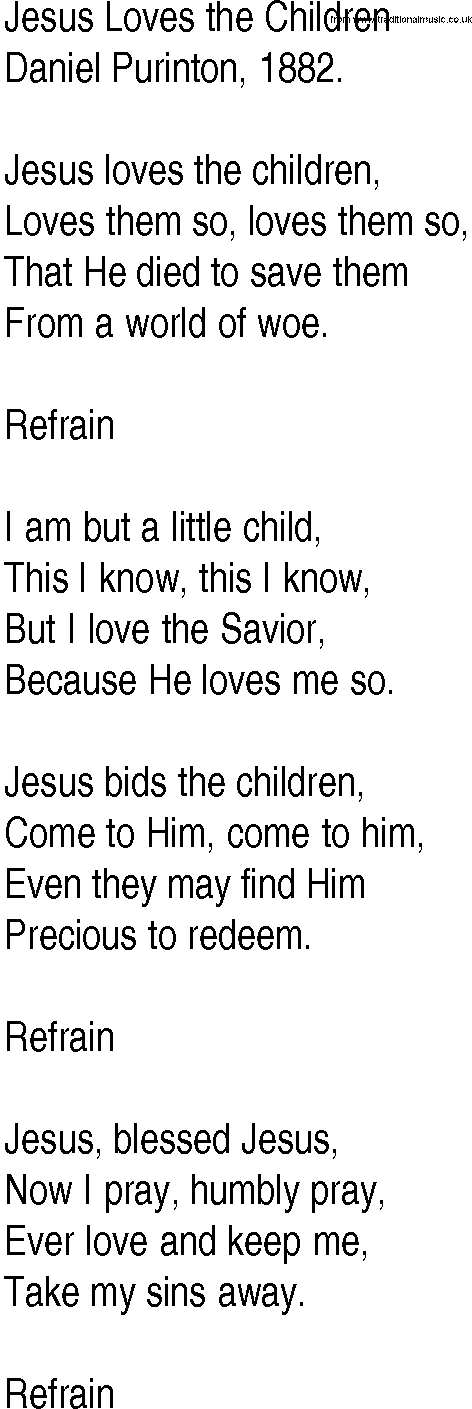 Hymn and Gospel Song: Jesus Loves the Children by Daniel Purinton lyrics