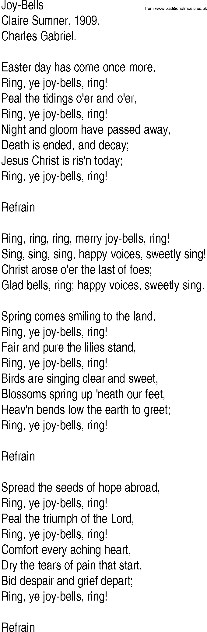 Hymn and Gospel Song: Joy-Bells by Claire Sumner lyrics