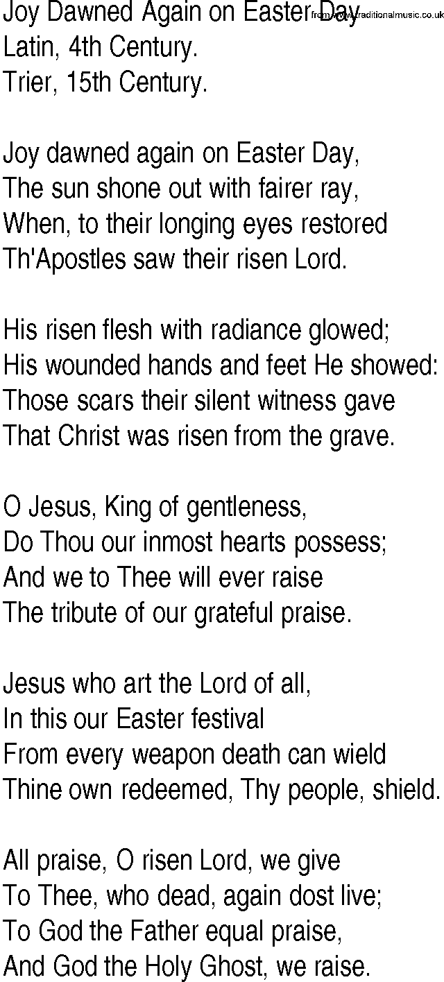 Hymn and Gospel Song: Joy Dawned Again on Easter Day by Latin th Century lyrics