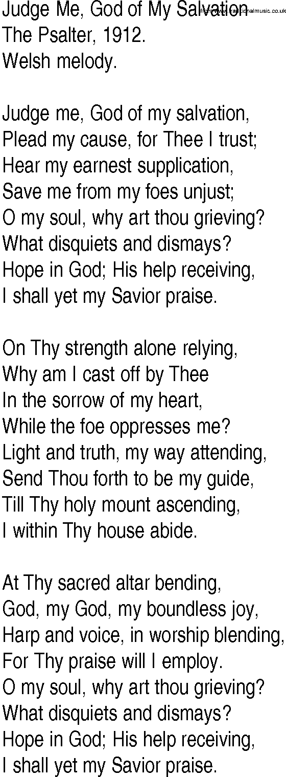 Hymn and Gospel Song: Judge Me, God of My Salvation by The Psalter lyrics