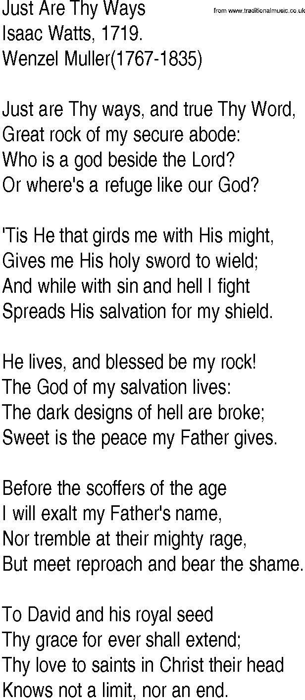 Hymn and Gospel Song: Just Are Thy Ways by Isaac Watts lyrics
