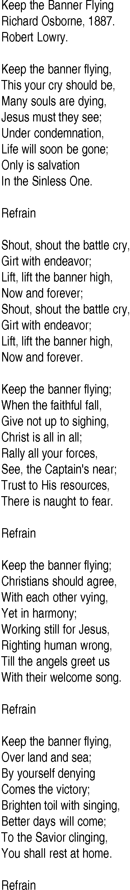 Hymn and Gospel Song: Keep the Banner Flying by Richard Osborne lyrics