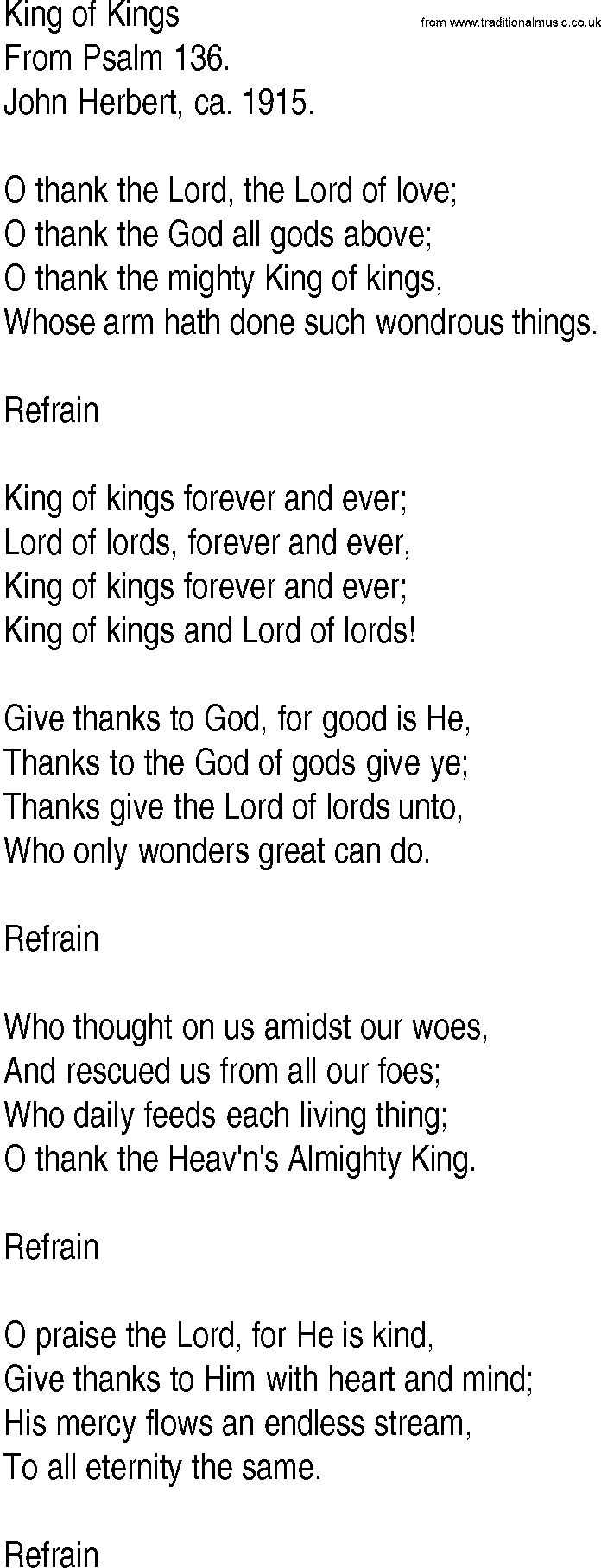 Hymn and Gospel Song: King of Kings by From Psalm lyrics