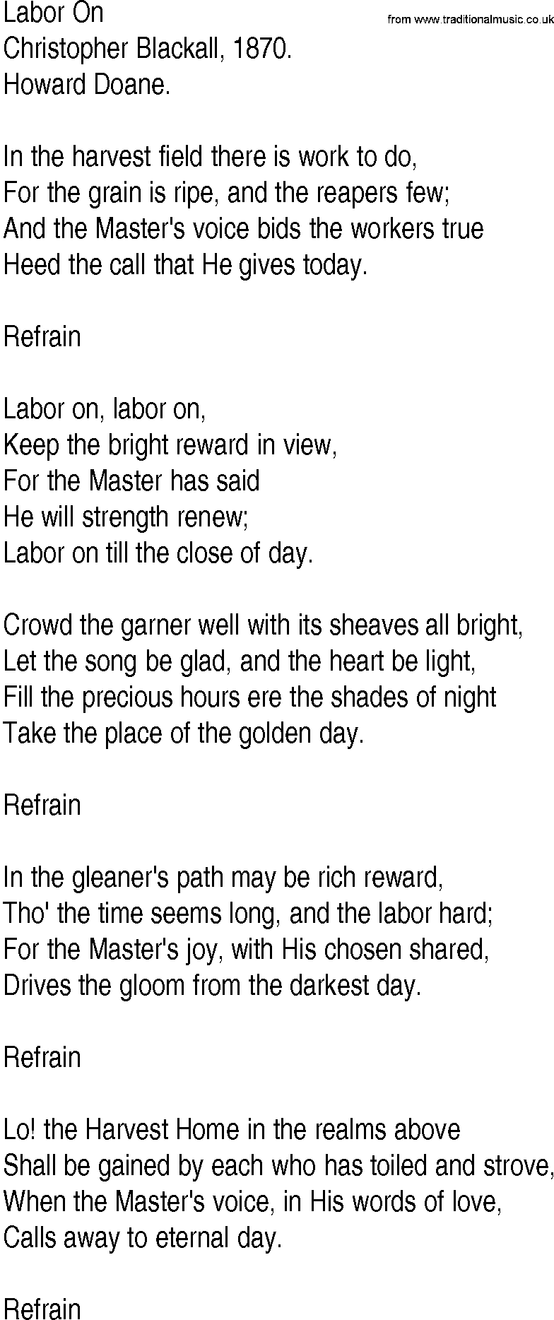 Hymn and Gospel Song: Labor On by Christopher Blackall lyrics