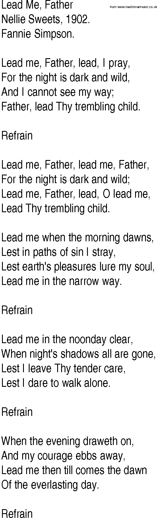 Hymn and Gospel Song: Lead Me, Father by Nellie Sweets lyrics