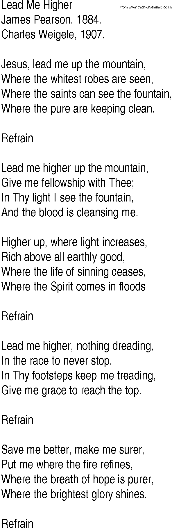 Hymn and Gospel Song: Lead Me Higher by James Pearson lyrics