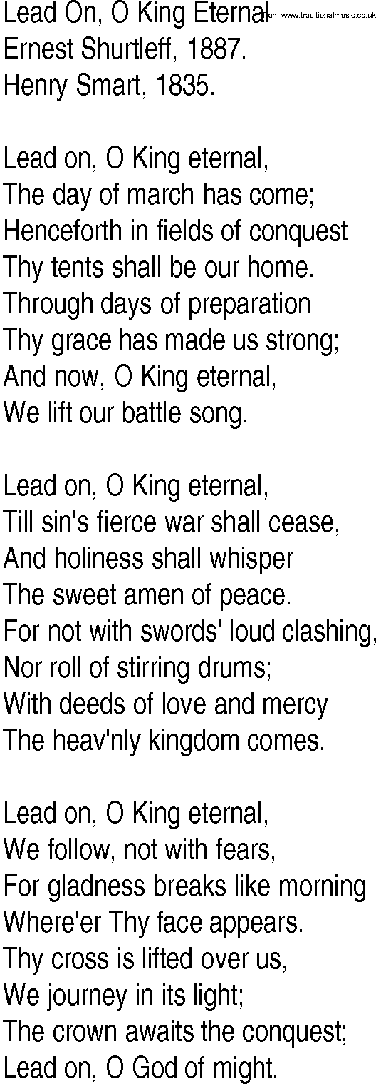 Hymn and Gospel Song: Lead On, O King Eternal by Ernest Shurtleff lyrics