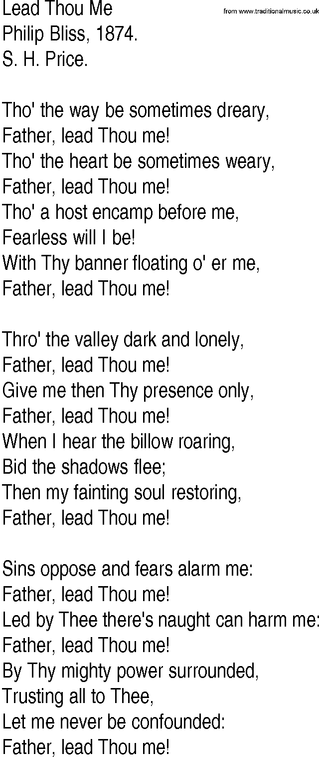 Hymn and Gospel Song: Lead Thou Me by Philip Bliss lyrics