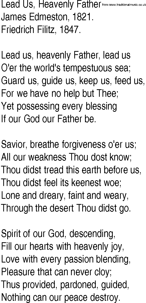 Hymn and Gospel Song: Lead Us, Heavenly Father by James Edmeston lyrics